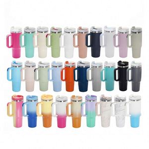 Gobelet isotherme en acier inoxydable de 40 oz avec poignée et paille - Tasse de voyage personnalisable pour cadeau promotionnel - Product Image 1