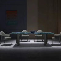 Table à manger en marbre italien bleu de luxe, ensemble de table à manger pour la maison, 8 chaises, meubles de salle à manger