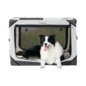 Leisure Collapsible Metal Plastic <strong>Dog</strong> Crate Button Portable Travel <strong>Kennel</strong> for <strong>Large</strong> Breed <strong>Dogs</strong> 4-Door Mesh Windows - Product Image 1