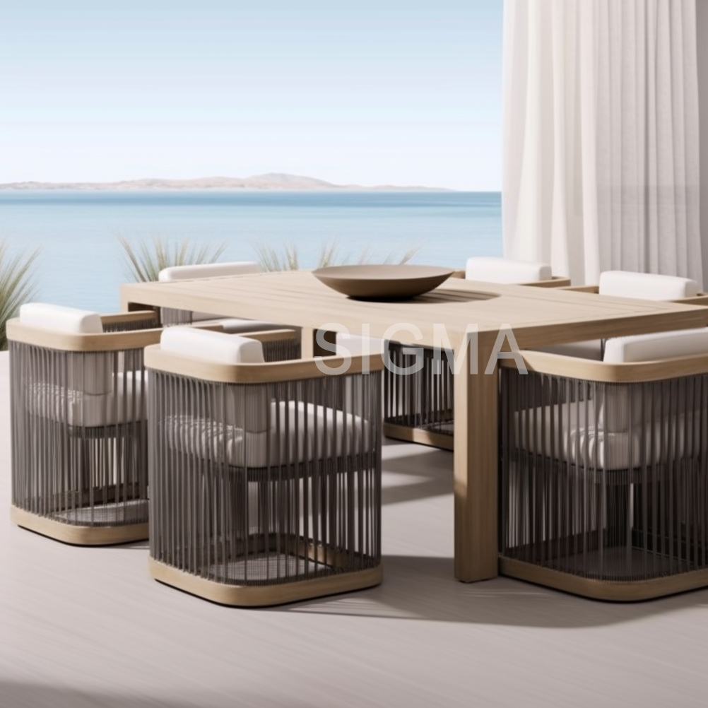 Outdoor Garden Furniture Patio Furniture Teak with rope  Dining Table With Chairs Set Furniture Dining table Sets