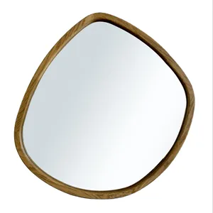 New design modern simple customized light brown special shaped FSC oak wooden framed espejos wall mirror