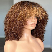 Afro Jerry Perruque de cheveux humains bouclés avec franges pour femmes sans colle Full HD Lace Front Perruques Deep Curly Frontal Perruque de cheveux humains