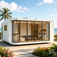 Maison préfabriquée mobile de luxe, capsule, villa en verre haut de gamme, design moderne pour hôtel en bord de mer, station balnéaire, maison d'hôtes