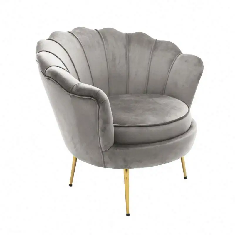 Modern Velvet Fabric Upholstered Leisure Shell Sofa Set With Brass Leg For Hotel Living Room Furniture