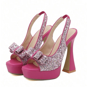 Elegantes Zapatos <span class=keywords><strong>de</strong></span> Mujer, <span class=keywords><strong>Sandalias</strong></span> <span class=keywords><strong>de</strong></span> <span class=keywords><strong>Plataforma</strong></span> <span class=keywords><strong>con</strong></span> Punta Abierta y Tacón Ancho, Color Rosa Brillante - Product Image 4