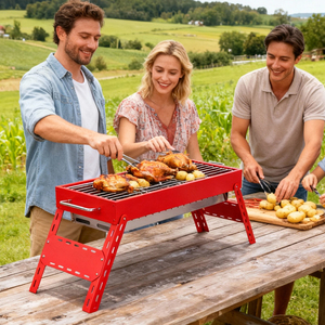Pemanggang BBQ Lipat Portabel Baja Anti Karat Terlaris untuk Luar Ruangan, Taman, Berkemah, dan Pesta, Pemanggang Arang - Product Image 6