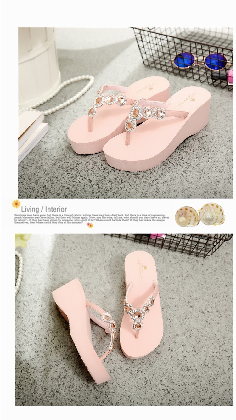 Female Flip Flop Non-Slip Summer Sandals Slippers Crystal Strap Wedges Flip Flops Women Heel