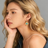 Pendientes de Aro Gruesos con Colgante, Chapados en Oro de 18K, de Acero Inoxidable, Estilo Bohemio Vintage con Turquesa para Mujer
