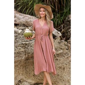 Vestido de Noche Elegante y Delgado con Cuello en V, Manga Corta, Lazo Frontal y Cintura Ajustada, Ideal para la Playa - Product Image 6