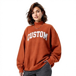 Sweat-shirt à col montant brodé surdimensionné pour femme, manches longues, longueur standard, tissu doux et confortable, tendance automne - Product Image 1