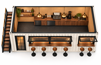 Café en conteneur à 2 étages, bar modulaire préfabriqué en conteneur avec terrasse sur le toit, fenêtre de service, kiosque commercial portable, restaurant