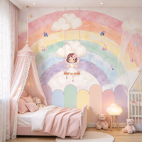 Papier peint mural autocollant, mignon, dessin animé, arc-en-ciel, fée, papillon, nuage pastel, pour chambre de filles, décoration murale de chambre d'enfant
