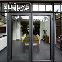 Porte d'entrée double battante en aluminium moderne SUNGYE, fabrication directe usine, avec verre trempé anti-ouragan pour maison