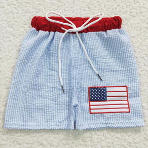 Pantalones cortos bordados de seersucker para niño con bandera del Día Nacional del 4 de julio - Product Image 1