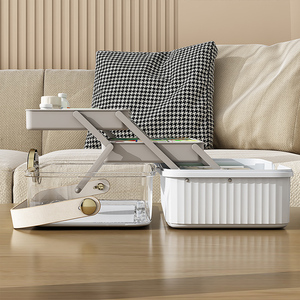 大容量長方形折りたたみ式透明プラスチック製薬箱救急キットボックスロック式蓋PUレザーハンドル耐久性のある注射器収納 - Product Image 6