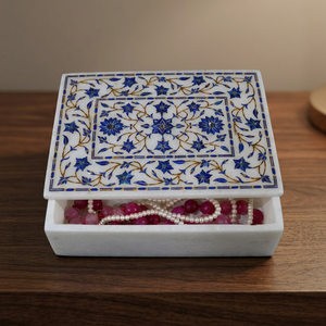 Royal Lapis Lazuli Marble Inlay Polished Eco-Friendly Figurine Jewelry <b>Keepsake</b> <b>Box</b> Handmade Octagonal Pietra Dura Stone Hindu - Product Image 2