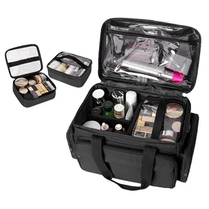makeup hair Supplies barber tool case travel make up cosmetic bag organizer with 2 removable pouches and detachable dividers