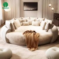 Cadre de lit rond pivotant en velours de luxe moderne italien Moontree avec tailles et couleurs personnalisables