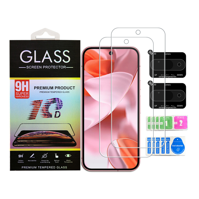 2 Packs Tempered Glass Screen Protector for Google Pixel 9/9 Pro Ultra-Thin 9H Hardness Anti-Fingerprint Bubble Free HD Clear
