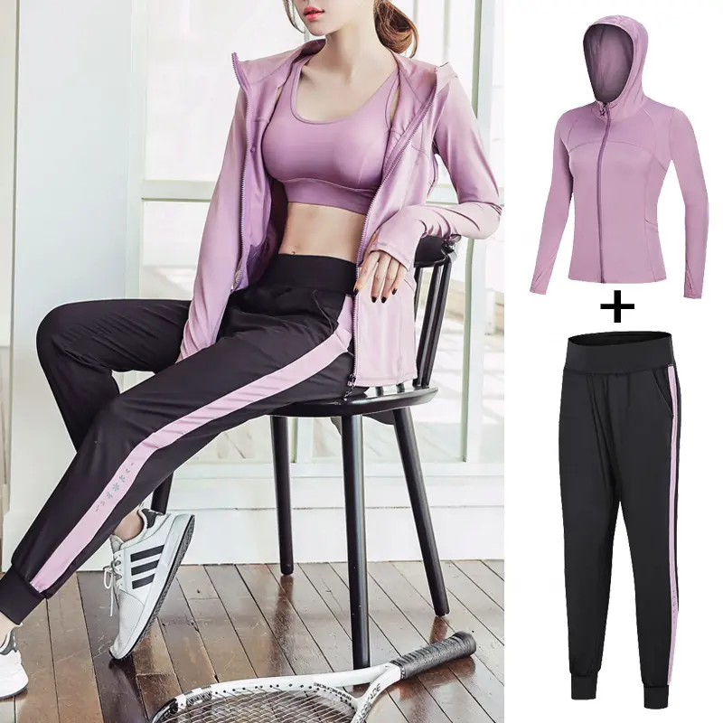 Neuer Sport Fitness Lauf mantel Damen Quick Dry Coat Langarm Reiß verschluss Hut Yoga Anzug