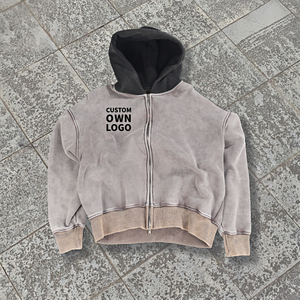 Sweat à capuche surdimensionné à coupe ample avec logo personnalisé, lavage à l'acide, fermeture éclair, épaules tombantes pour hommes, fabricant - Product Image 4