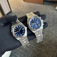 Reloj de Hombre Estilo Extranjero, Esfera Azul, Acero Inoxidable, Reloj de Pulsera de Lujo Mecánico Automático