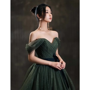 Green Off-Shoulder Evening Dress Natural Waistline Draped Design For Party Events Spring 2026 - Product Image 1
