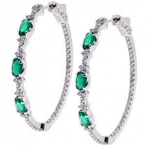 Grandi Orecchini a Cerchio con Cristalli Verdi per Donne, Accessori Moda per Uso Quotidiano e Feste - Product Image 1
