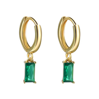 Anting-anting Huggie Berbentuk Persegi Panjang dengan Zirkonia Kubik yang Sedang Laris, Berlapis Emas Perak, Anting-anting Hoop dengan Zirkon Hijau Baguette.