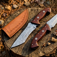 Couteau de survie DIY pour le camping et la chasse, lame fixe à pointe tombante en acier Damas forgé, manche en bois Pakka bleu, garantie 3 ans - Pas cher