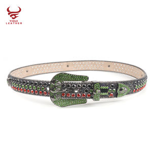 Cinturón de diseñador de diamantes de imitación <span class=keywords><strong>verde</strong></span> de cuero PU sintético occidental personalizado Bb <span class=keywords><strong>Simon</strong></span> - Product Image 5