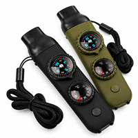 Sifflet de survie 7 en 1 avec boussole, thermomètre, lampe torche LED, loupe, compartiment de rangement pour la randonnée en plein air, le camping