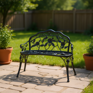 Panchina da Giardino in Ghisa di Medie Dimensioni, Design Tradizionale, Arredo Esterno per Patio, Stile Antico Durevole, Posti a Sedere per 2 Persone - Product Image 2