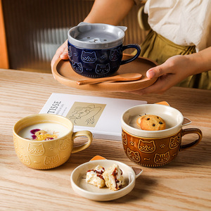 Nouvelle tasse à <span class=keywords><strong>café</strong></span> créative en céramique gaufrée avec chat mignon en vente en gros tasse à lait peinte à la main personnalisée cadeau de thé tasse en porcelaine avec couvercle - Product Image 4