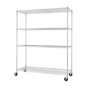 Rak ruang tamu, rak logam tugas berat dengan roda 5 tingkat pelapisan krom, rak penyimpanan kawat dapat disesuaikan - Product Image 1