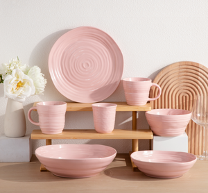 Wholesale Custom Pastel Swirl Ceramic <b>Dinner</b> <b>Set</b>, Colorful Ribbed Stoneware Tableware, Free Design & Logo Available For Wedding - Product Image 1