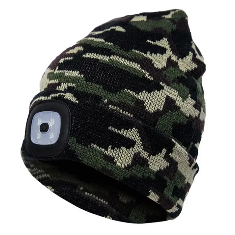 Unisex Beanie Hat With LED Light Rechargeable Bright Headlamp Winter Warm Knitted Hats For Running Hiking Camping Ice Fishing