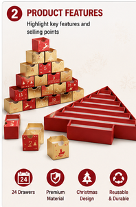 Custom Christmas Tree Shaped Advent <b>Calendar</b> Box 17 Drawer Red Gold Foil Empty OEM Luxury Holiday Countdown Packaging Wholesale - Product Image 3