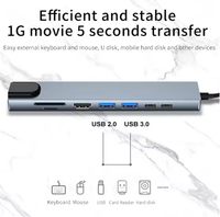  Adaptador Hub USB-C 8 en 1 con Ethernet, 8 Puertos, Cargador PD Tipo-C, Lector de Tarjetas, Conversor de Audio y Video para Proyector, Expansión Funcional