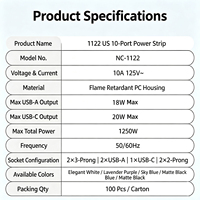 Multiprise portable rétractable multi-ports USB-C avec enrouleur de câble compact pour bureau (norme US)