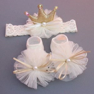 Baby Lace Headband Sock Set 3D Organza <b>Flower</b> Infant Hair Band Anti Slip Cotton Socks Newborn Photo Prop Hair Accessories Gift - Product Image 4