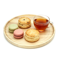 Plateau de service rond en bois d'hévéa Dia35x2cm, finition blanchie, plateau en bois pour aliments, gâteaux, collations, fruits, cuisine et salle à manger