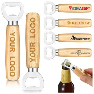 Ouvre-bouteille en acier inoxydable en gros avec manche en bois, cadeaux promotionnels personnalisés, impression de logo en sérigraphie - Product Image 1