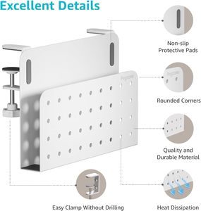 Organisateur de rangement latéral, support pour ordinateur portable suspendu en acier sous le bureau avec porte-<span class=keywords><strong>stylo</strong></span> magnétique à 2 niveaux, rangement de bureau sans perceuse - Product Image 5