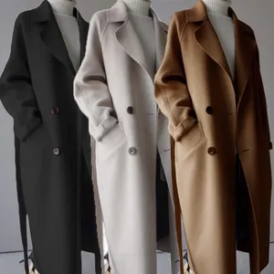 2023 на заказ Новые осенне-зимние бежевые твидовые куртки женские пальто средней длины женские шерстяные куртки