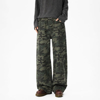 Jean camouflage ample à perles style rétro américain, taille décontractée, pantalon long tendance vintage