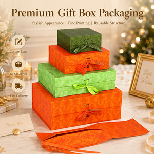 Factory Direct One‑Piece Foldable <b>Gift</b> <b>Box</b> With Ribbon Bow Luxury Embossed Pattern <b>Flat</b> <b>Pack</b> Rigid Cardboard <b>Gift</b> Packaging <b>Box</b> - Product Image 4
