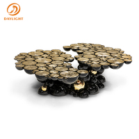 Luxuriöses Modernes Schwarz-Gold Couchtisch-Set Skulpturale Blasenbasis Runde Scheibenplatte Niedriger Teetisch Wohnzimmer Hochwertige Möbel