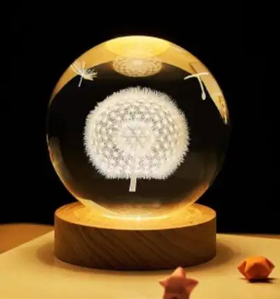 3D שמש מערכת Galaxy חקוק 3d לייזר קריסטל כדור עם LED תאורת עץ בסיס