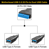 Câble d'en-tête interne durable personnalisé double USB 3.0 femelle vers carte mère de PC à 20 broches pour panneau avant, vente en gros